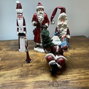 Vintage Santa Collection Lot of 5 1 Wooden Santa 1 Skinny Santa Paper‎ Mache